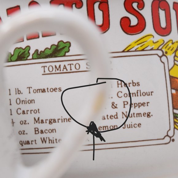 2 Vintage Tomato Chicken Soup Recipe Mug Bowl Set Ingredients 70s Comfort Food - Picture 12 of 14